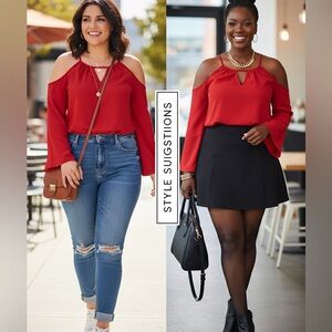Torrid Red Cold Shoulder Blouse Size 1 Sexy Red for Parties So Soft